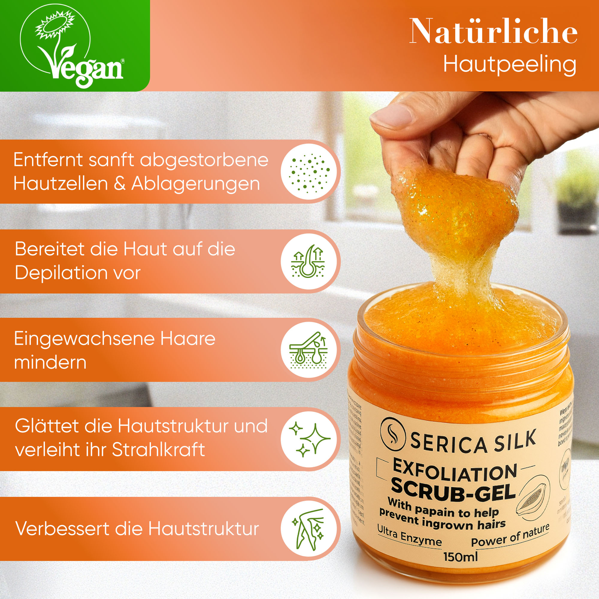 Serica SILK Scrub Gel for ingrown hair with Papain 150g. - Image 2