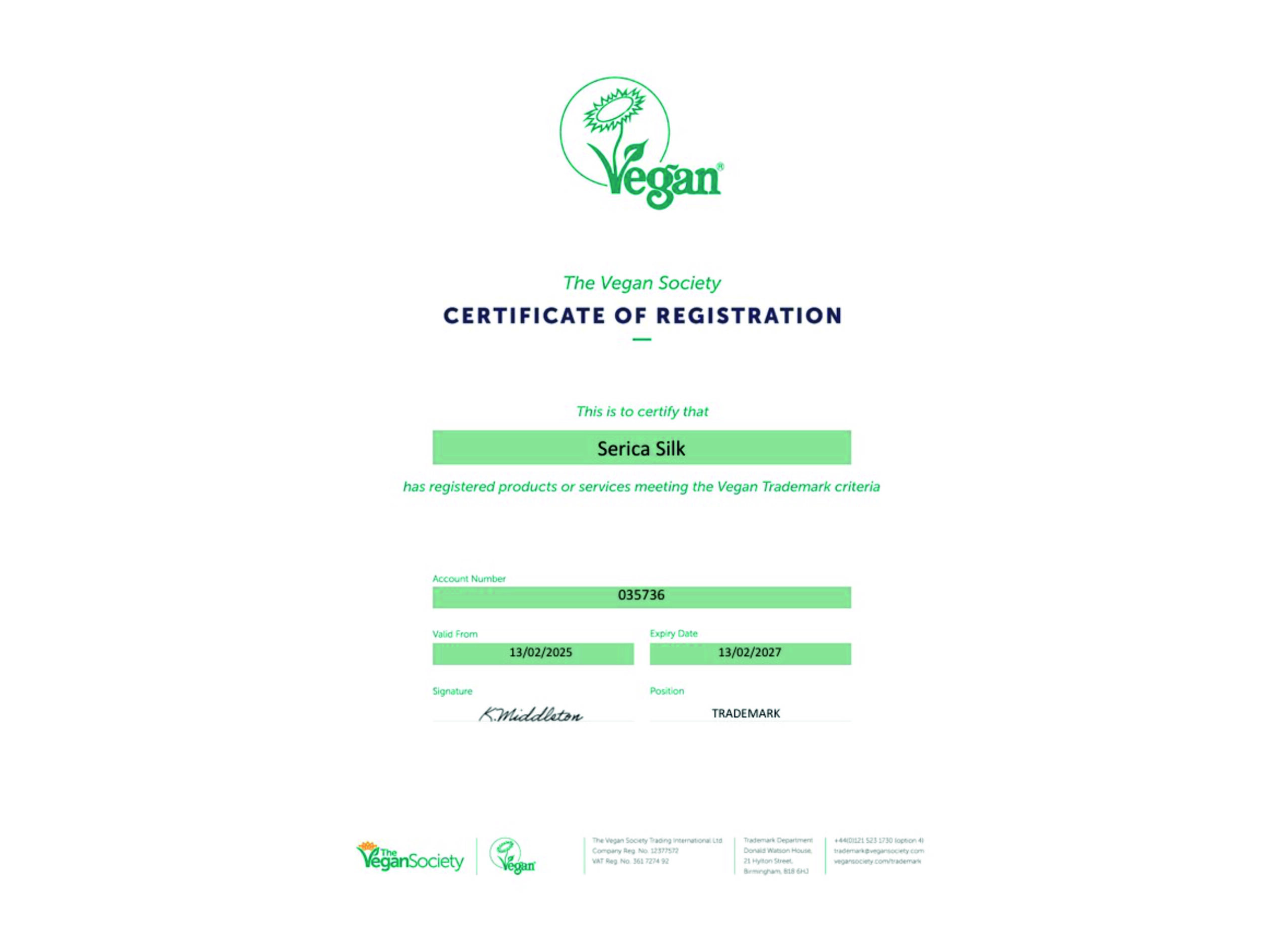 SericaSilk - Serica Silk is now Vegan Society Certified